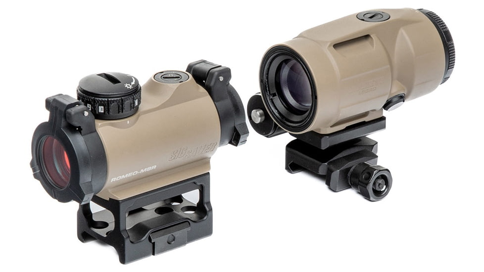 USED SIG SAUER Romeo MSR 1x20 mm Red Dot Sight and Juliet3 3x Micro Magnifier Combo, FDE, SORJ72011, EDEMO2, Condition Fair, Installed/Mounted