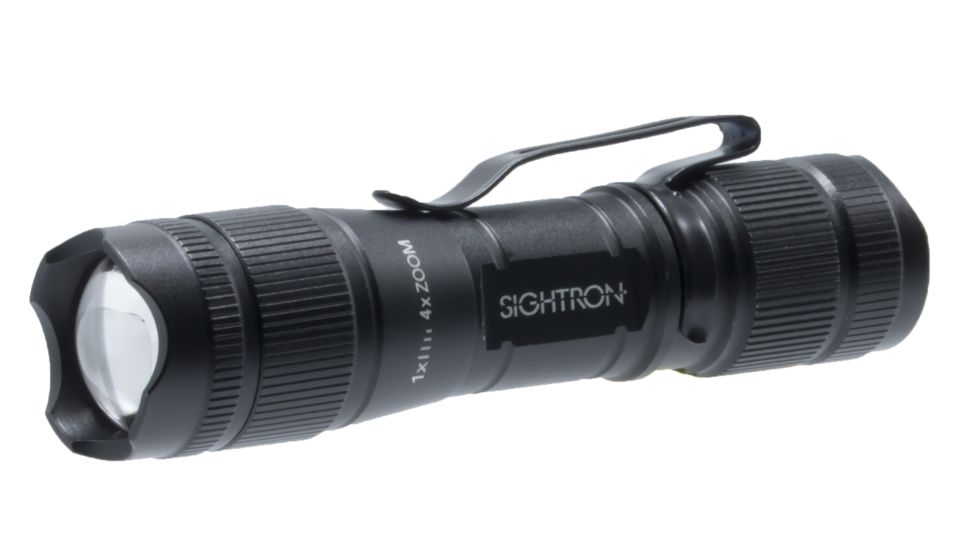 Sightron 4X Zooming Flashlight, 1 x AA Aluminum LED Flashlight, 150 Lumens, Black, Small, 73016