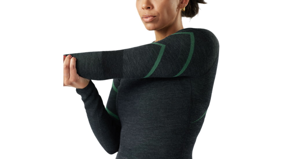 Smartwool Intraknit Thermal Merino Base Layer Crew - Womens, Charcoal/Zen Green, Small, SW019284Q24100S000