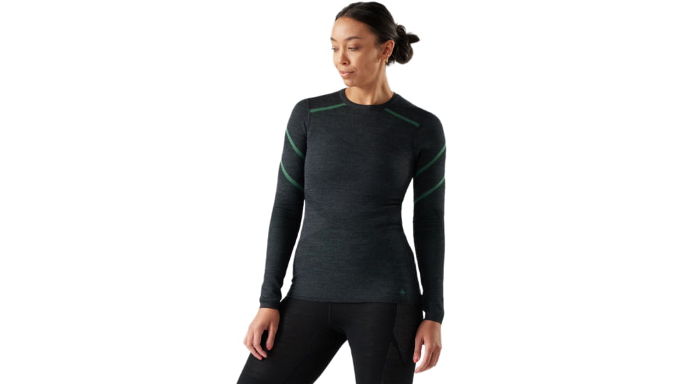 Smartwool Intraknit Thermal Merino Base Layer Crew - Womens, Charcoal/Zen Green, Small, SW019284Q24100S000
