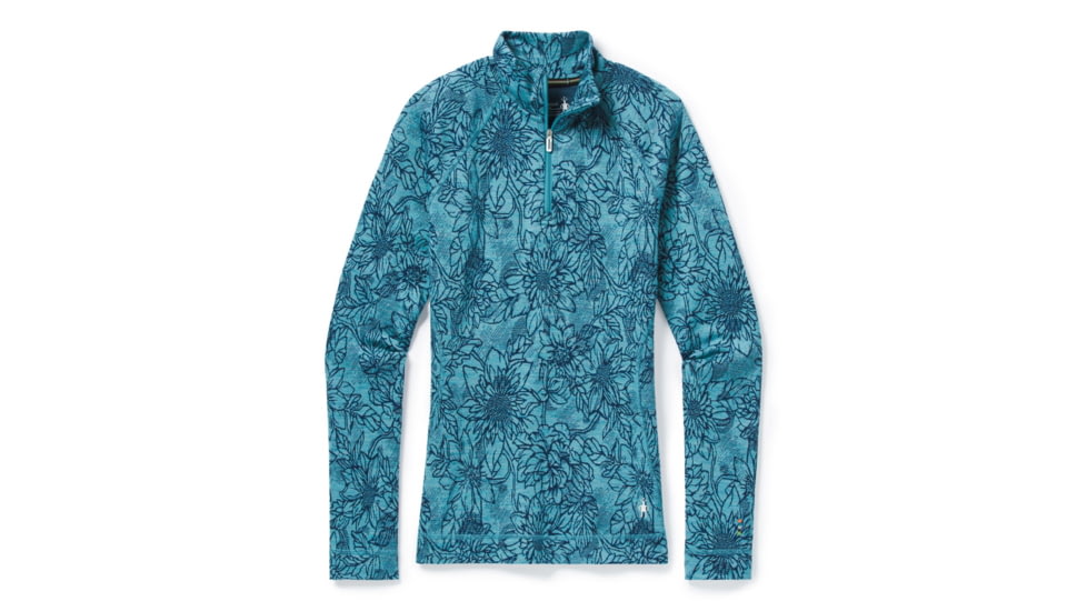 Smartwool Merino 250 Baselayer Pattern 1/4 Zip - Womens, Wave Blue Traced Dahlia, Small, SW016375E39-S