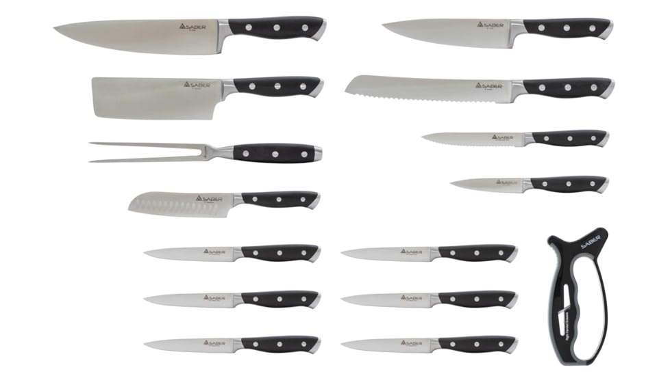 Smiths Saber Knife Set w/ Sharpener - 16 Pcs, Black, SP-50978