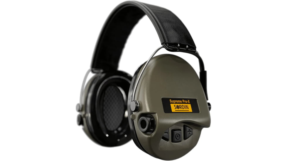 Sordin Supreme PRO-X Headband Headset, Gel, Leather Headband, Green Cups, 500409