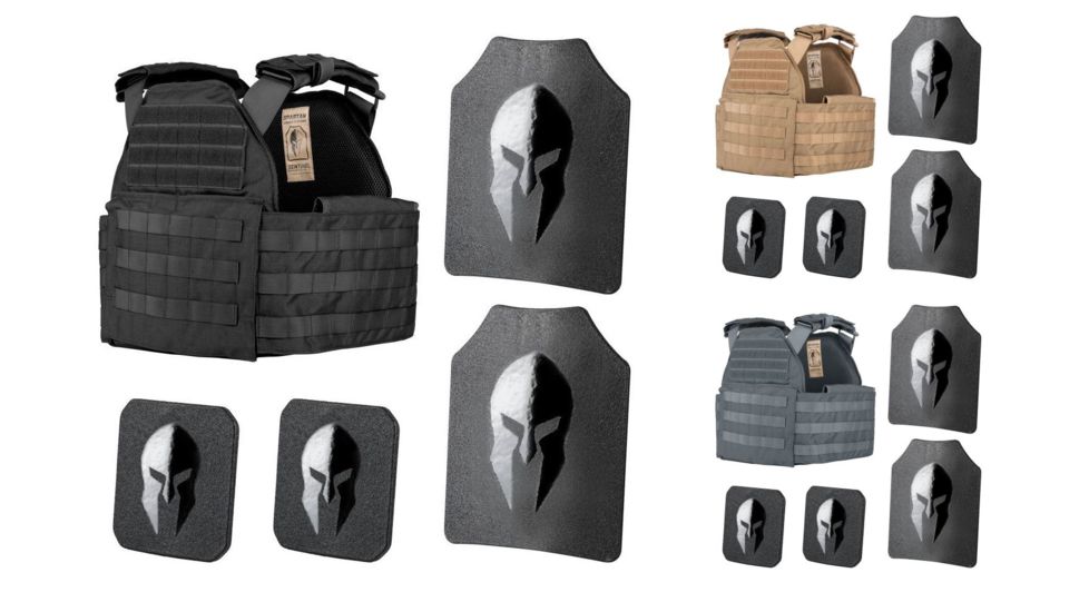 Spartan Armor Systems Spartan Sentinel Plate Carrier and Spartan Omega AR500 Body Armor Platform, Black, Coyote Brown, Gunmetal Gray