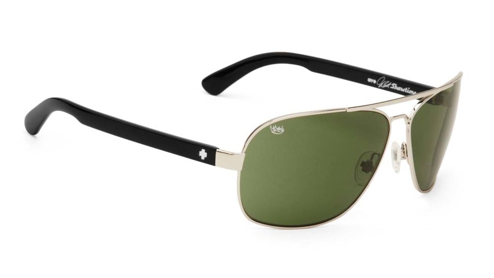 Spy Optic Showtime Single Vision Prescription Sunglasses, Silver w/Black Frame, Grey Green Lens-672036556133SV