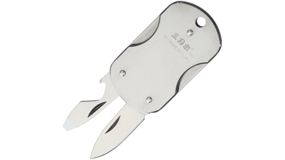 SRM Knives Sanrenmu 3119 Multi Tool, 2.25in Closed, SS Handles, Lanyard Loop L Screwdriver Tip L Bottle Opener L Small Blade, Shark Handle Artwork, K016N
