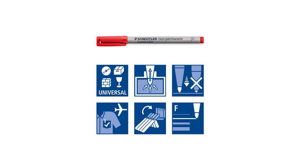 Staedtler Lumocolor Non-Permanent F Width Pen Pack - 8 Colors w/ Stand-Up Box - Yellow, Red, Blue, Orange, Green, Purple, Brown, Black ST 316 WP8