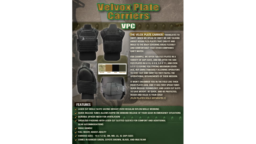 Stealth Armor Systems Velox Plate Carrier Optimized SAPI, Coyote Brown, Large, VLX-PC-LG-CB-OP