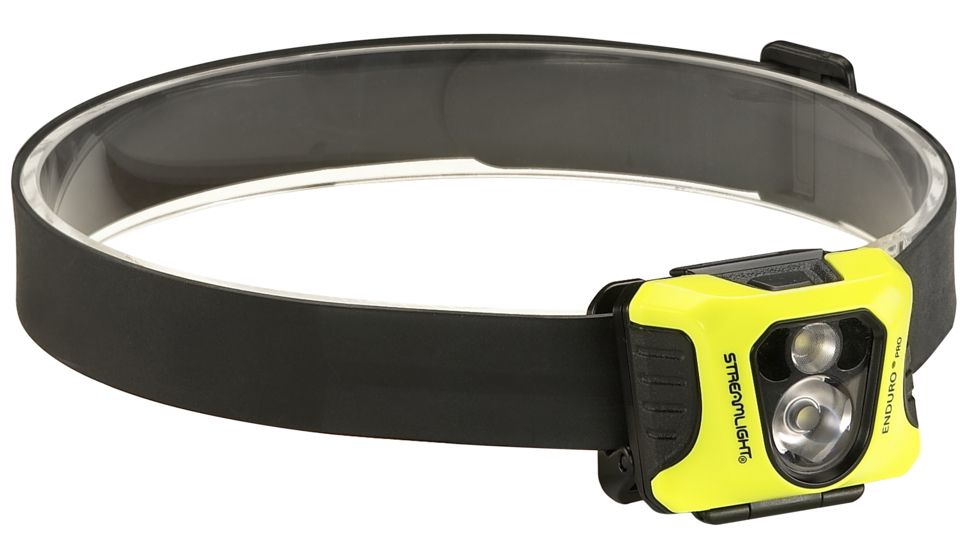 Streamlight Enduro Pro - with 3 AAA alkaline batteries, rubber hard hat strap, elastic head strap, 3M Dual Lock - Box, Black/Yellow, 61422