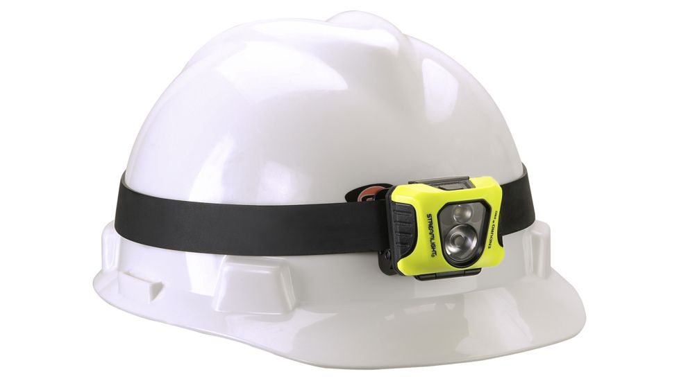 Streamlight Enduro Pro - with 3 AAA alkaline batteries, rubber hard hat strap, elastic head strap, 3M Dual Lock - Box, Black/Yellow, 61422