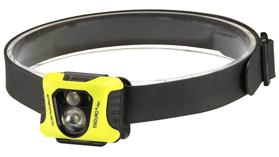Streamlight Enduro Pro - with 3 AAA alkaline batteries, rubber hard hat strap, elastic head strap, 3M Dual Lock - Box, Black/Yellow, 61422