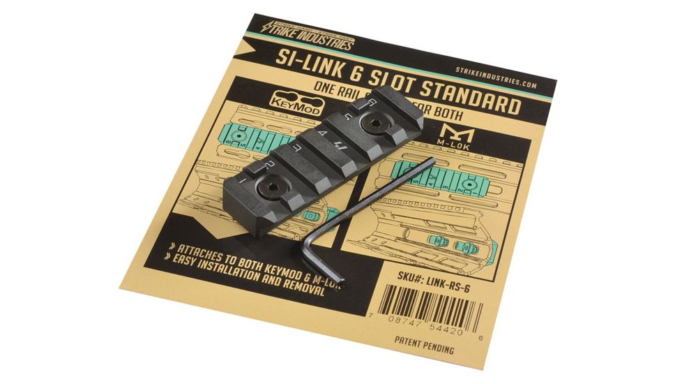Strike Industries Link 6 Slot Mounting Rail, Fits Most Keymod/M-LOK Version Mounting Surfaces, Black, One Size, SI-LINK-RS-6-BK