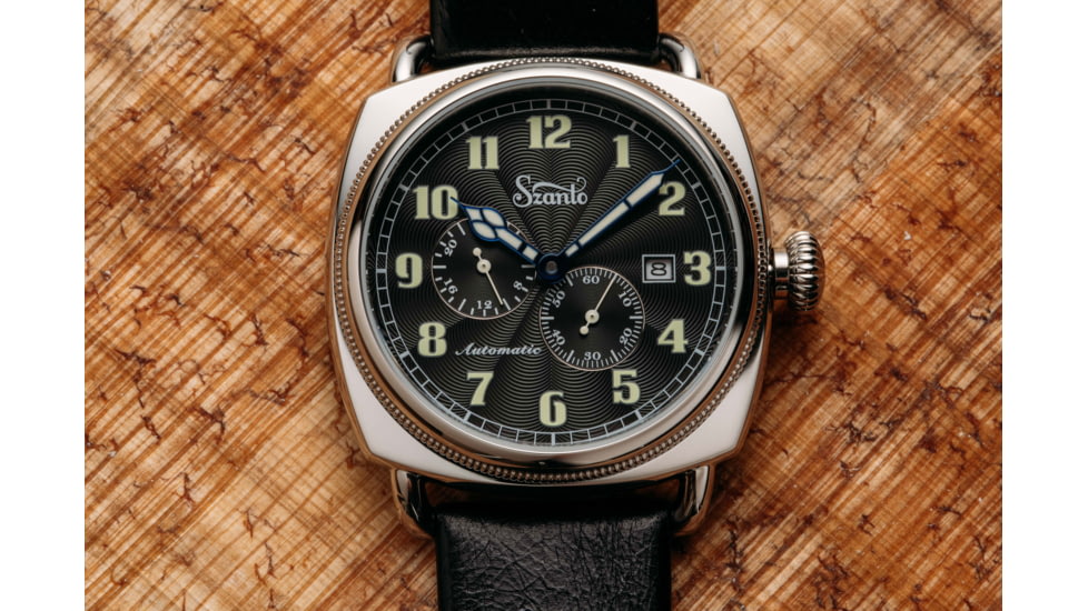 Szanto Automatic Officer Watches, Black Dial, Black Strap, Steel, One Size, SZ 6201E