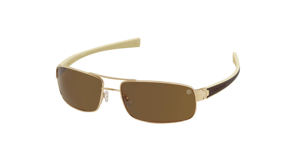 Tag Heuer 0254 Single Vision Prescription Sunglasses, Gold Frame - Dark Brown/Ivory Temples Frame, Polarized Precision Brown Lens, 0254-205SV