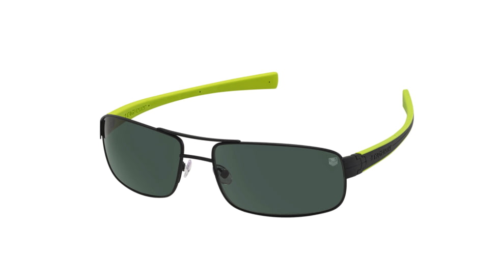 Tag Heuer 0254 Single Vision Prescription Sunglasses, Matte Black Frame - Black/Anise Green Temples Frame, Polarized Precision Green Lens, 0254-309SV