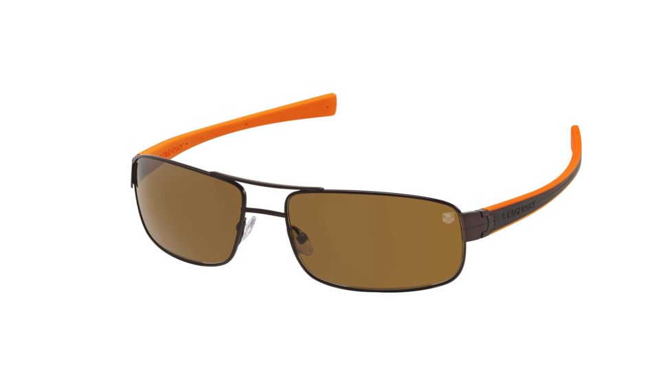 Tag Heuer 0254 Single Vision Prescription Sunglasses, Matte Chocolate Frame - Brown/Orange Temples Frame, Outdoor Brown Lens-0254-708SV