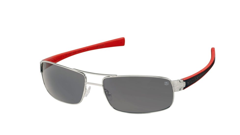 Tag Heuer 0254 Single Vision Prescription Sunglasses, Pure Frame - Black/Red Temples Frame, Outdoor Grey Lens-0254-102SV