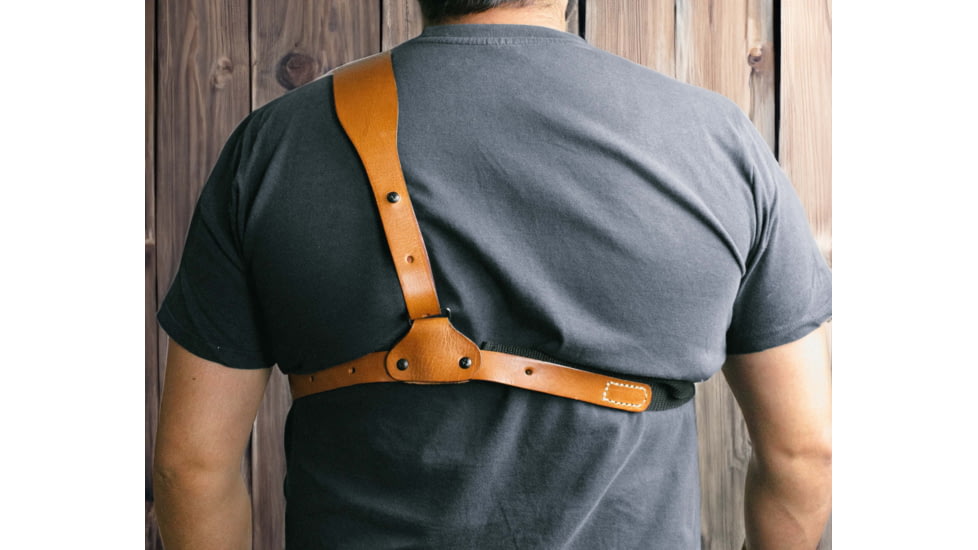 Tagua Gunleather Wrangler Chest Leather Holster, Most 1911s Full Size 5in, Right Hand, Brown, WRANGLER CHEST-TB-202