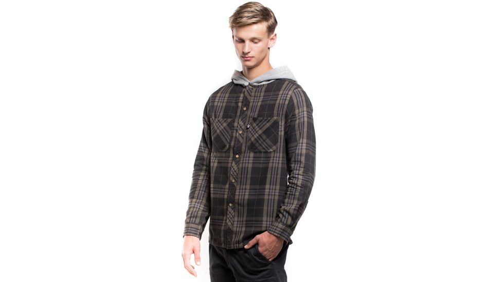 Tentree Club Hooded Flannel Button Up Long Sleeve Shirt - Mens, Bungee Cord, Large, FA17-MWCLU-BEG-L