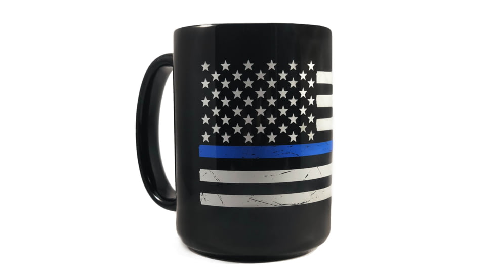 Thin Blue Line Distressed Flag Mug- , 15 Oz - MUG-DIST-TBL-15