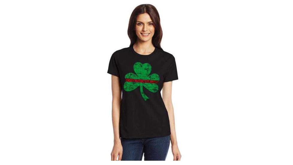Thin Blue Line Women's T-shirt, Shamrock, Thin Red Line - WOM-STPAT-TRL-TSHIRT-BLACK-2XL
