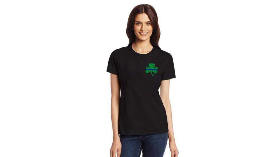 Thin Blue Line Womens T-shirt, Small Shamrock, , Thin Blue Line - WOM-SM-STPAT-TBL-TSHIRT-BLACK-L