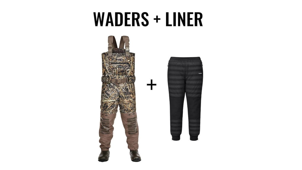 Tidewe AquaWade Pro Insulated Waterfowl Hunting Breathable Waders and Insulated Liner Bundle, WD012-N-07-HP002-BK-3XL-TE