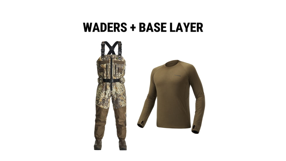 Tidewe Breathable Waterproof Hunting Waders &amp; Merino 150 Mens Wool Base Layer Hunting Bundle, WD018-NE-10-TE-HL001-DW-XL-TE
