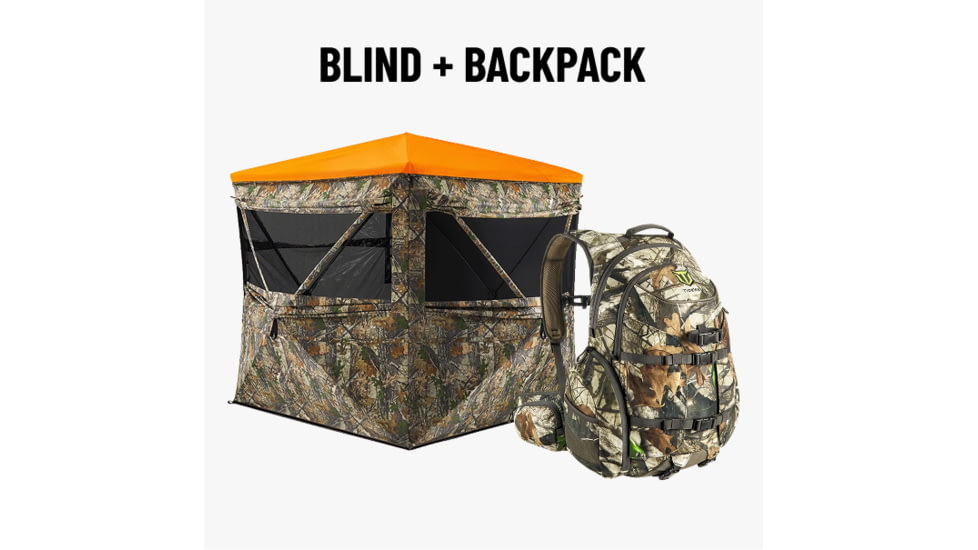 Tidewe FlipGuard 270 3-4 Person Pop-Up Hunting Blind &amp; Waterproof Camo Hunting Backpack Bundle, BL012-CG-L-TE-HB001-NM-OSTE