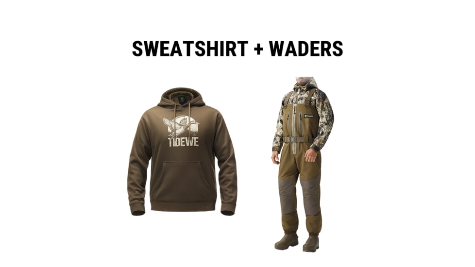Tidewe TIZIPR Duck Hunting Waders &amp; 300 GSM Fleece Hunting Hoodie Bundle, WD028-DW-3XL14-TE-HM001-DD3XL-TE