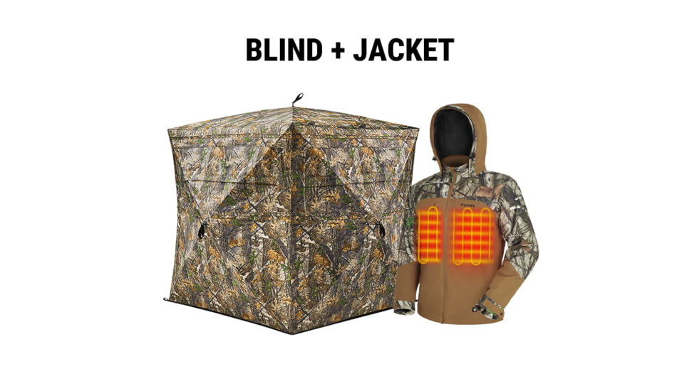 Tidewe VisX/VisMax See Through Hunting Blind and Mens Heated Insulated Water-resistant Jacket Bundle, BL001-CG-V3-TE-HJ007-BNXL-TE