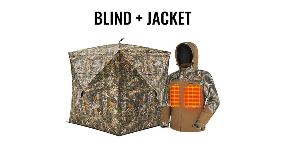 Tidewe VisX/VisMax See Through Hunting Blind and Mens Heated Insulated Water-resistant Jacket Bundle, BL001-CG-V2-TE-HJ007-BNM-TE