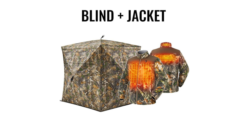 Tidewe VisX/VisMax See Through Hunting Blind and Mens Heated Jacket Fleece with Battery Pack Bundle, BL001-CG-V2-TE-HJ004-COM-TE