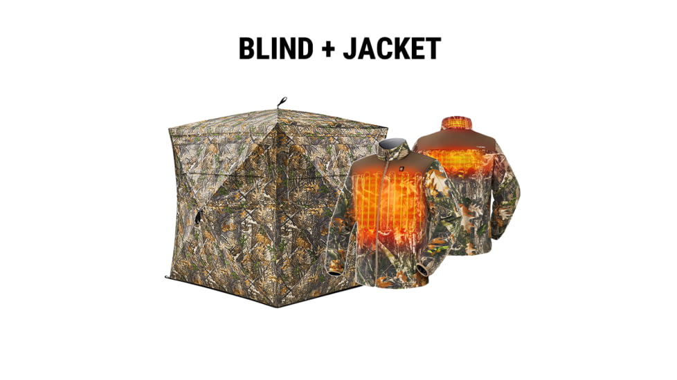 Tidewe VisX/VisMax See Through Hunting Blind and Mens Heated Jacket Fleece with Battery Pack Bundle, BL001-CG-L-TE-HJ004-BKXL-TE