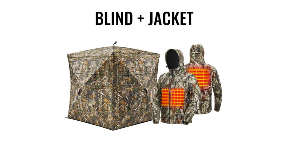 Tidewe VisX/VisMax See Through Hunting Blind and Mens Soft Shell Heated Jacket Coat with Detachable Hood and Battery Pack Bundle, BL001-CG-V2-TE-JTC001-NGS-TE
