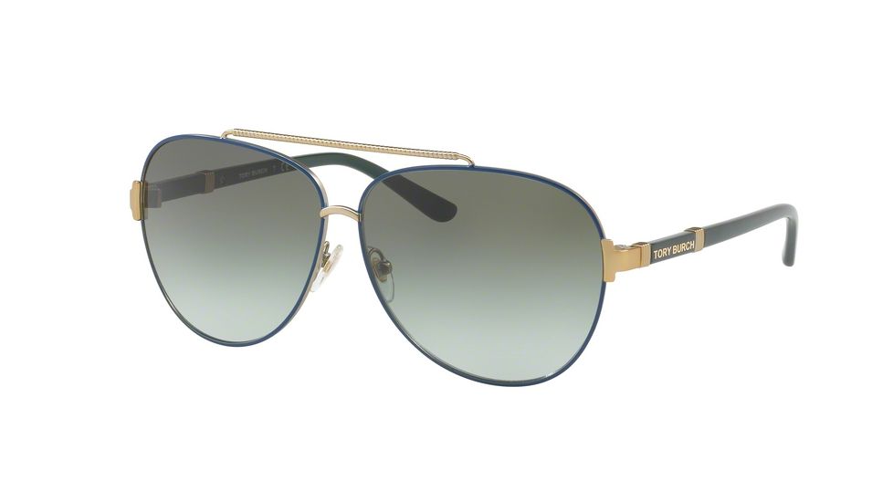 Tory Burch TY6056 Sunglasses 30588E-59 - Navy Gold Frame, Green Gradient Lenses