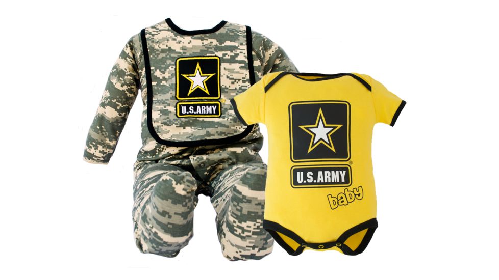 Trooper Clothing Army ACU 3pc Tiny Trooper Collection, Gold/Camo,0-3 Months, Gold and ACU, 0-3 Months 2720G 0-3