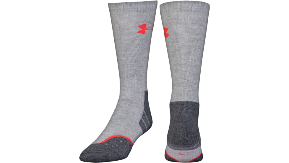Under Armour All Season Wool Boot Socks, Heather Gray/Rocket Red, 9-11 Medium, U046-HGR/RKT-MD