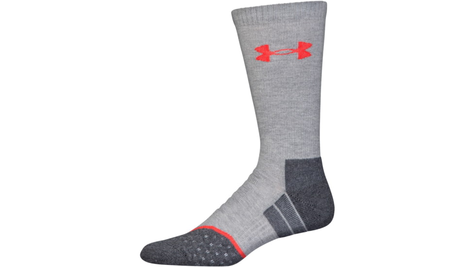 Under Armour All Season Wool Boot Socks, Heather Gray/Rocket Red, 9-11 Medium, U046-HGR/RKT-MD