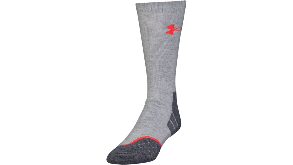 Under Armour All Season Wool Boot Socks, Heather Gray/Rocket Red, 9-11 Medium, U046-HGR/RKT-MD