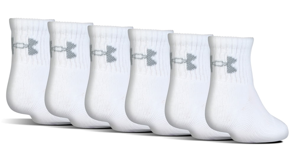 Under Armour Charged Cotton 2.0 Socks, Pack of 6, White/Gray, 13-15 Extra Large, U321-WHT/GRY-XL