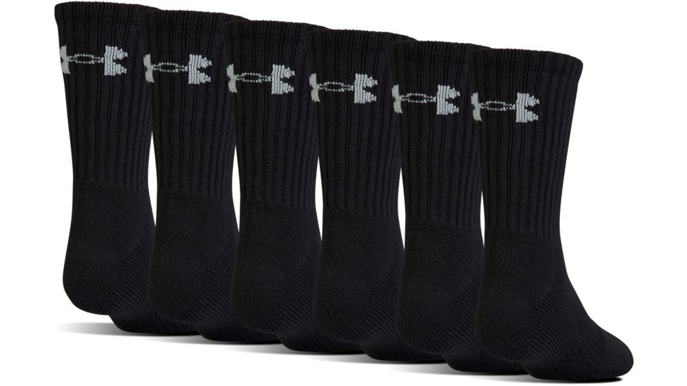 Under Armour Charged Cotton 2.0 Socks, Pack of 6, Black/Gray, 13-15 Extra Large, U322-BLK/GRY-XL