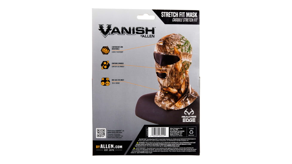 Vanish Stretch Fit Full Head Net, Spandex w/2 Holes, Realtree Edge, Full, 25376