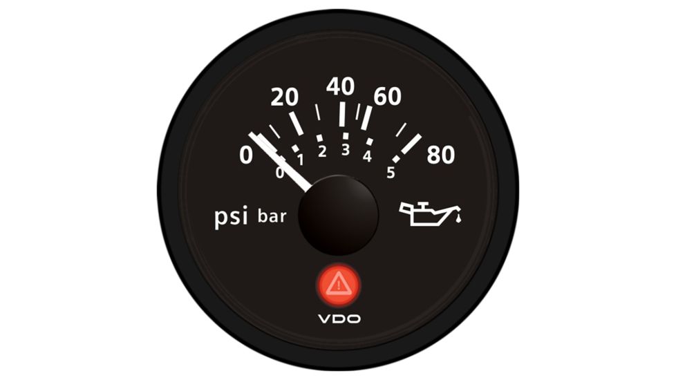 VDO Viewline Onyx 80 PSI/5 Bar Oil Pressure Gauge 12/24V - Use with VDO Sender 61126