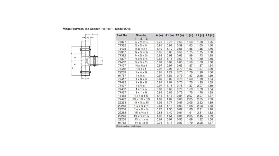 Viega ProPress 1-1/4in Copper Tee - Triple Press Connection - Smart Connect Technology, 77442