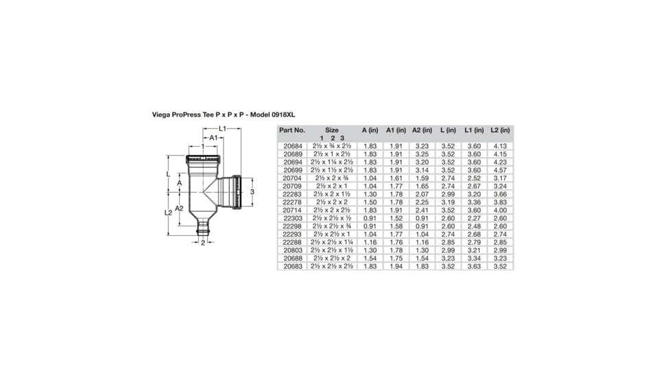 Viega ProPress XL 2-1/2in Copper Tee - Triple Press Connection - Smart Connect Technology, 20683