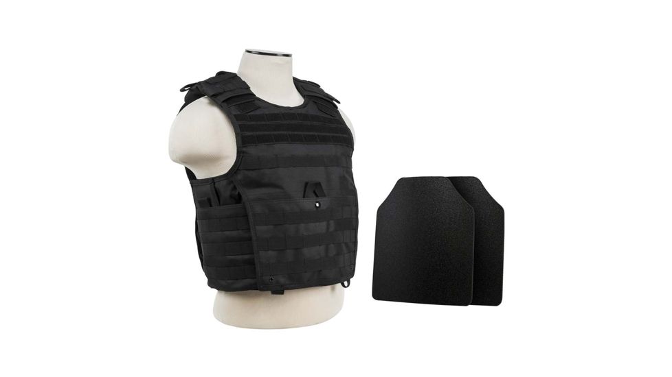 Vism Expert Plate Carrier Vest w/2 10x12in Level IIIA Shooters Cut Hard Ballistic Panels, Black, Large BUCCVPCVX2963B-A