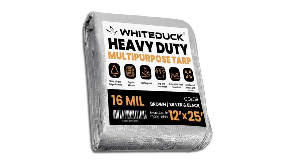 White Duck Super Heavy Duty Poly Tarp, Silver/Black, 12x25ft, PT-12x25-SB