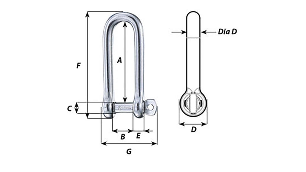 Wichard Marine Captive Pin Long D Shackle - Diameter 8mm - 5/16in, 1414