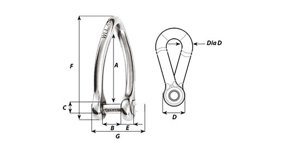 Wichard Marine Captive Pin Twisted Shackle - Diameter 6mm - 1/4in, 1423